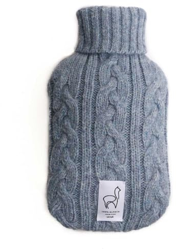 Luxuriöse Wärmflasche mit Alpaka Bezug – 100% Baby Alpaka Wolle – 1,8L TÜV Rheinland-geprüft – Weicher & Wärmespeichernder Bezug – Perfekt für gemütliche Wärme (Hellblau)