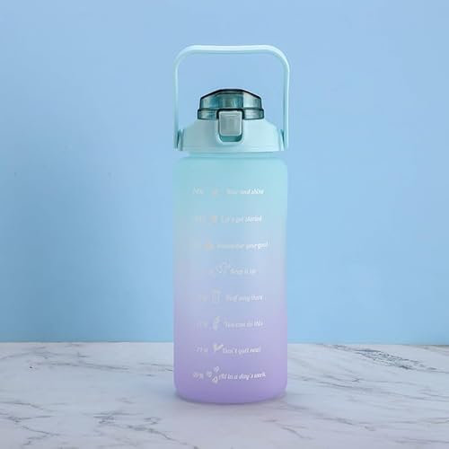 MXTIMWAN Bouteille d'Eau 2L, Gourde Sport avec Marqueur de Temps et Paille, Grande Gourde Sans BPA, Gourde 2L Anti Fuite pour Gym, Voyage, Bureau (Vert+ Violet)