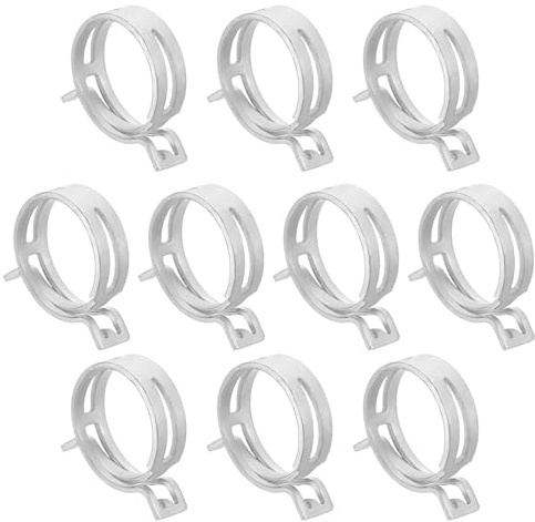 Sourcingmap 10Pcs Spring Band Type Action Fuel/Silicone Vacuum Hose Pipe Clamp, 37mm Low-Pressure Air Spring Hose Clip Clamp for Automotive Oil Pipe Water Pipe, Silver