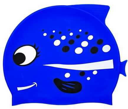 Swim Cap Kids Silicone Swimming Cap for Toddler Swim Hat Water Hats for Girl Boy 3-8 Years (Blue-Spotted Fish)