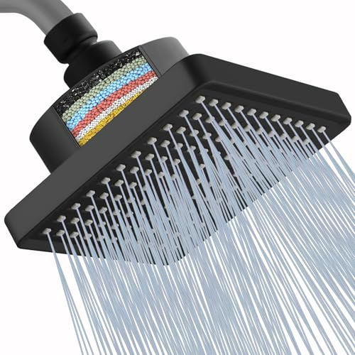 Soffione Doccia Filtrante Katezon, Soffione a Pioggia ad Alta Pressione da 15 cm Con Cartuccia Filtrante Per Acqua Dura a 15 Stadi Per Rimuovere Cloro e Sostanze Nocive (Nero Opaco)