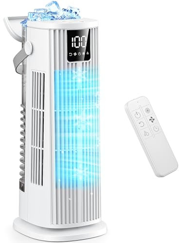 Climatiseurs Portables 1350ML Climatiseur Mobile,Rafraichisseur d'air Silencieux 36W Faible Conso,4 Vitesses 2 Modes de Pulvérisation, 12H Minuterie,120° Oscillation Télécommande pour Chambre,Cuisine