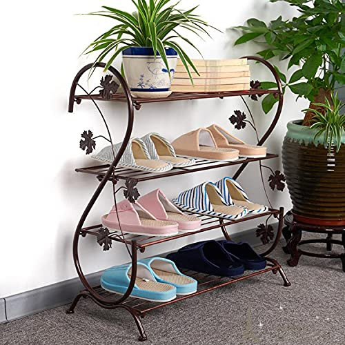 European Iron Shoe Rack Solid Wood & Plywood Simple Floor Storage Solution Space-Saving Design Affordable Brown Stainless Steel Shoe Cabinet for Living Room