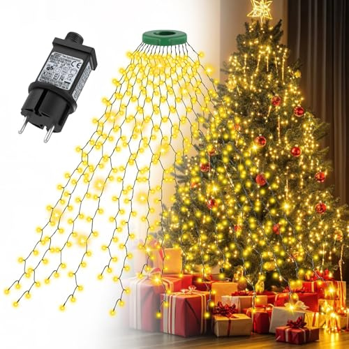 Gcstnn Lichterkette Weihnachtsbaum, 2M 400er LED Christbaumbeleuchtung mit Ring und 16 Girlanden, Timer, Wasserdicht für 1.5-2.5M Tannenbaum Weihnachtsdeko Außen Innen, Warmweiß