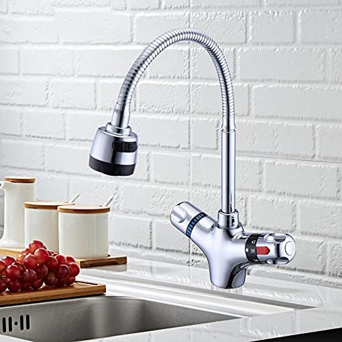 Robinet D'Évier De Cuisine pour Bar, Ferme, Commercial, Mitigeur De Cuisine en Laiton Massif Chromé, Robinet Thermostatique De Cuisine Chaud Et Froid, Robinet De Lavabo M