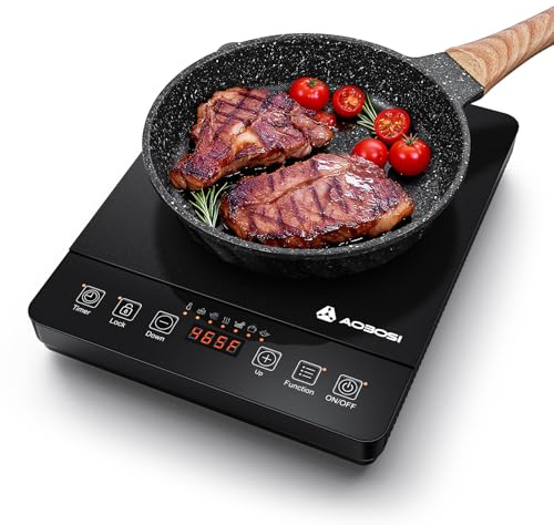 Portable Induction Cooktop 20 Temperature & Power Levels,1800W Single Burner Electric Cooktop with 6.8 inch Heating Coil,Low Noise Hot Plate with Timer