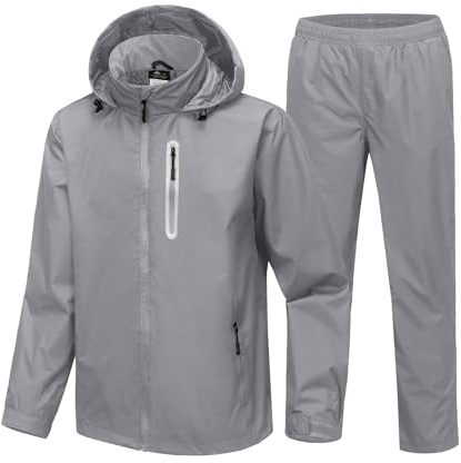 JACKETOWN Mens Raincoat Golf Waterproof Jacket & Trousers Packable Rainwear | Taped Seam, Hood,Reflective Strips, 5 Pockets, Windproof, Breathable for Fishing,Hiking Camping Cycling Outdoor Work S-3XL