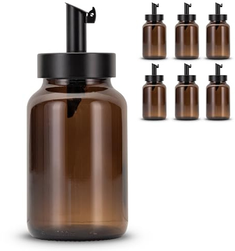 Koffs Design Lot de 6 sucriers avec doseur en acier inoxydable – Saupoudreuse individuelle pour sucre, saupoudres, graines de sésame, graines et plus encore – Pot à sucre moderne en verre avec