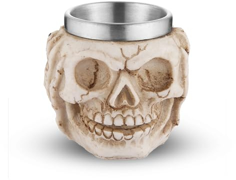 AsAlways Stainless Steel Skull Beer Mug Gothic Beer Stein Novelty Drinking Cup for Wine Coffee Tea Halloween Renaissance Accessory Gift 68ML/2.3OZ