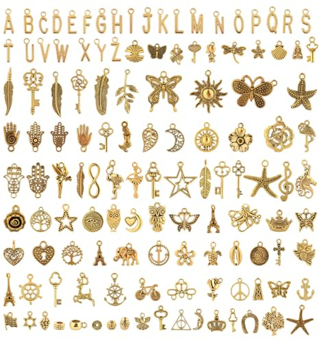 zhufubao 126 Stück Charms Set, Legierung Anhänger für Armbänder, Gold Kettenanhänger, Gemischte Charms zum Basteln für DIY Schmuckherstellung (Bronze)