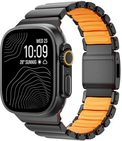 Luxuriöses Titan-Silikon-Armband, zweilagig, kompatibel mit Apple Watch Ultra 3/2/1, 49 mm, 46 mm, 45 mm, 44 mm, 42 mm, für Herren und Damen, Magnetverschluss, Metallarmband für iWatch Serie 11, 10, 9