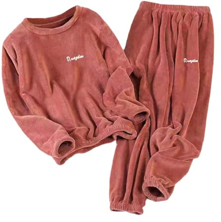 Eauptffy Pijama de 2 piezas para mujer, de forro polar, pijama de invierno de forro polar coral mullido, juego de franela para invierno, grueso, térmico, acolchado, jersey, pantalones de felpa, traje