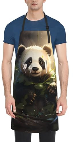 ZQYTGFDC Delantal impermeable resistente con bolsillos para adultos, diseño de panda para asar, jardinería, pintura