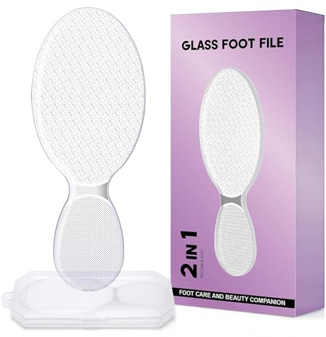 Glass Foot File, 2 Files in 1 (Scub&Buff) Dead Skin & Callus Remover for Wet & Dry Use, Long Lasting Hypoallergic, Comes with A Storage Box for Travel Use, Gentle Not Hurt Your Feet (Crystal Clear)