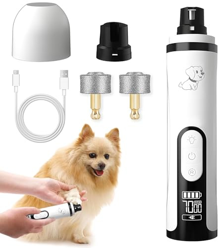 VLUVLA Dog Nail Grinder with Dual LED Lights & LCD, 3-Speed Quiet Pet Nail Trimmer (<40dB), Safe Painless Electric Nail File for Dogs & Cats