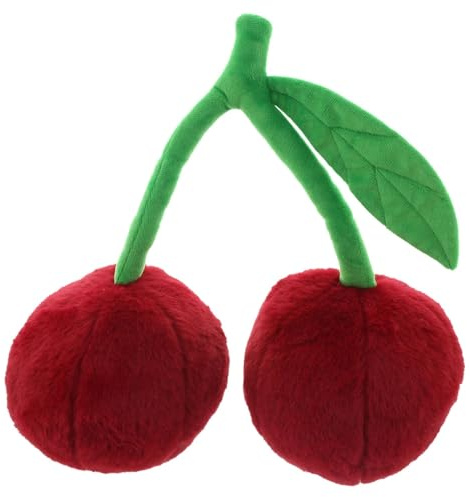 FRANK FLECHTWAREN Plüschdeko Cherry, Samtoptik, 100% Polyester, Kissen, ca. 35 x 16 x 30 cm, Grün, Rot