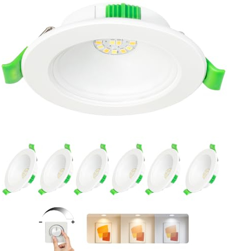 Laiebri LED Einbaustrahler 230V Dimmbar 6er Set, 5W Ultra Flach Spots Deckenleuchte, LED Spot 230V 3CCT mit IP44 Wasserdicht für Badezimmer Küche Wohnzimmer, Ø68-75mm Lochmaß, Weiß | 3 CCT Farbe 2700K/4000K/6000K IP44 Wasserdicht Ausschnitt Ø68-75mm für Badezimmer Küche Wohnzimmer Weiß 6 Stück