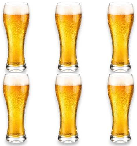 KORAT - Set 6 Bicchieri Birra in Vetro – Disponibili in 2 Varianti Belga 500 ML e Pilsner 680 ML – Calici Resistenti Lavabili in Lavastoviglie per Pub, Casa, Birreria (Pilsner - 680 ML - Ø 8,5x22 Cm)