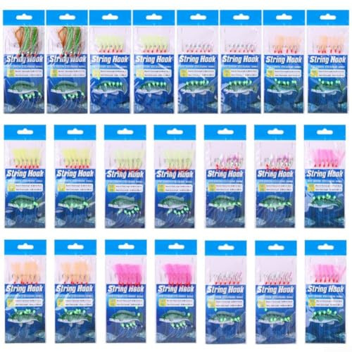 HavenlyCove Mackerel Feather Rigs, Fish Skin Luminous Beads, High Carbon Steel Hooks, Nylon Line