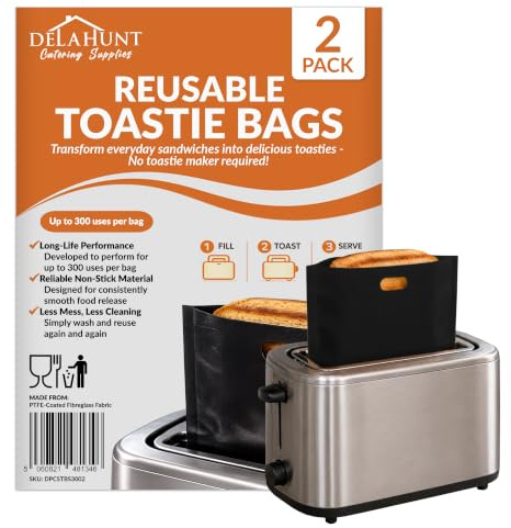 Long-Life Reusable Toastie Bags [2 Pack] - Non-Stick Toaster Bags for Toasted Sandwiches | Up to 300 Uses Per Bag | Air Fryer, Grill & Dishwasher Safe | BPA & PFOA-Free | Ideal for Toasties, Snacks