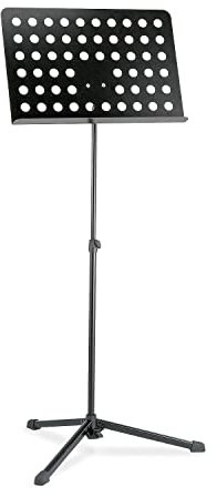 K&M 12179 Orchesternotenpult Schwarz – Notenständer von 61 - 108 cm ausziehbar – klappbare, gelochte Notenplatte