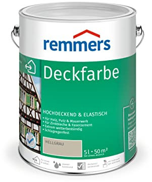 Remmers Deckfarbe hellgrau, 5 Liter, Deckfarbe für innen und außen, Wetterschutzfarbe viele Untergründe, hochdeckend, wetterfest