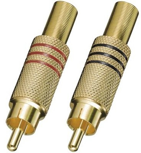 2 Stück Audio L-R RCA Cinch Stecker Lötversion, vergoldete Metallausführung