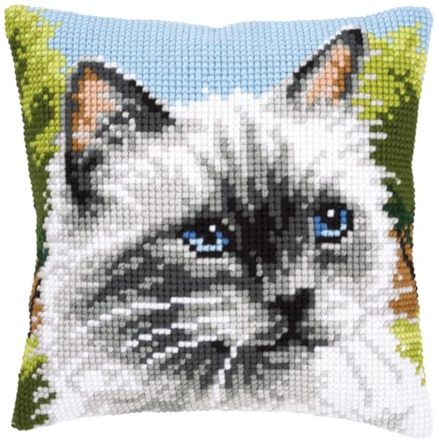 VERVACO Kreuzstich Stickpackungen Kissen Stickerei Set Anfänger Vorgedruckt Blaue Augen DIY Set Kreativ Set Für Erwachsene Dekoratives Kissen ca. 40 x 40 cm Bastelset Handwerker Haus Dekoration