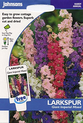 Johnsons Seeds - Pictorial Pack - Flower - Larkspur Giant Imperial Mixed - 300 Seeds