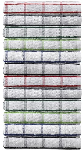 Olivia Rocco 100% Egyptian Cotton Terry Tea Towel Set Pack of 12x Professional Large Catering Grade Essential Dish Cloths Kitchen Towels Restaurant Bar Glass