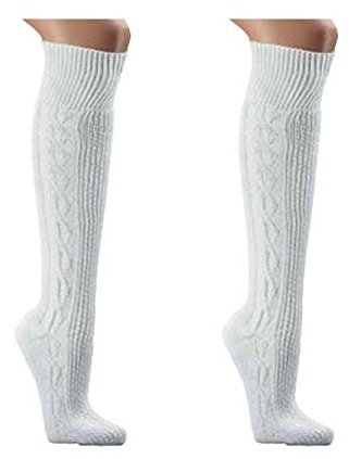 WOWERAT Calcetines tradicionales Calcetines de traje regional (1 par) Patrón trenzado en blanco puro, Blanco, 35-38
