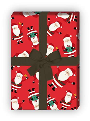 Kartenkaufrausch Süßes Weihnachtspapier, Geschenkpapier Set zu Weihnachten mit lustigen Weihnachtsmännern, rot, für tolle Geschenk Verpackung, Designpapier, scrapbooking, 4 Bogen, 32 x 48cm