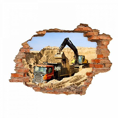 071 Wandtattoo Baustelle Bagger LKW - Loch in der Wand - Kinderzimmer - in 6 Größen - coole Kinderzimmer Sticker Babyzimmer Aufkleber abwechslungsreiche Wanddeko Wandbild Junge Größe 1750 x 1210 mm
