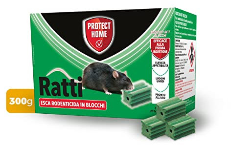 PROTECT HOME Rodicum DFT Blocchi, Efficace, Elimina con Una Sola ingestione Topi e Ratti. Ideale per Ambienti Interni ed Esterni Anche umidi Cantine, Garage, Sottotetti 300g