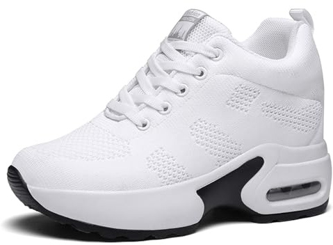 AONEGOLD Sneakers con Zeppa Donna Scarpe da Ginnastica Sportive Fitness Running Basse Basket Casuale Outdoor Traspirante Scarpe da Corsa Tacco 8 cm (Bianco,34 EU)