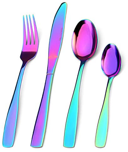 Cutlery Set, Bettlife 16-Piece Tableware Set Stainless Steel Flatware Silverware Set with Mirror Rainbow Knife and Fork Set, Service for 4, Dishwasher Safe, Easy Clean & Hold