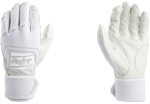 Rawlings Adult Workhorse Baseball Batting Glove w/Compression Strap, Medium, White