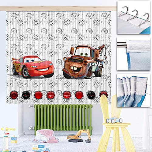 alles-meine.de GmbH Vorhang/Gardine Motiv & Größe frei wählbar 2 TLG. Set Fertigschal - Cars - Auto - Lightning McQueen - inkl. Name - 2X - 90 * 160 cm lang - Blickdicht ..