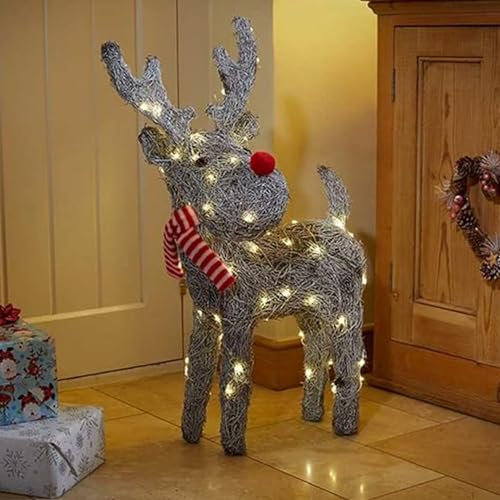 Marco Paul Weihnachts-Rentier mit 80 LED-Lichtern, batteriebetriebene Rentier-Weihnachtsbeleuchtung, beleuchtetes Hirsch-Ornament, Rattan, Rudolph, Weihnachtsbeleuchtung, Rentiere, Festival-Zubehör,