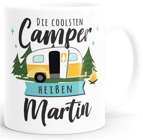 SpecialMe® Kaffee-Tasse Camping Wohnmobil personalisiert mit Namen persönliche Geschenke für Camper Weiss Keramik-Tasse