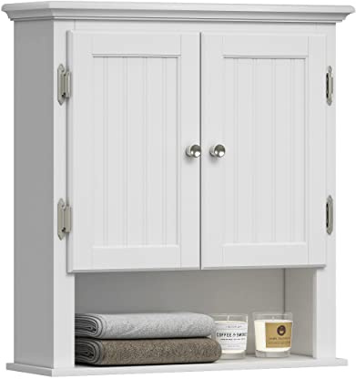 UTEX Bathroom Wall Cabinet, Bathroom Medicine Cabinet with Adjustable Shelves and Doors, Space Saving Wall Storage Cabinet, White