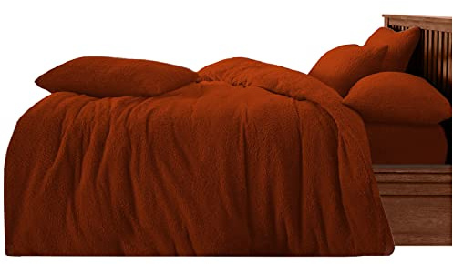 GC GAVENO CAVAILIA Teddy Duvet Set Single Burnt Orange, Super Soft Fluffy Luxury Design, Cosy Warm Bedding, 2 Piece Cuddly Fleece Quilt Cover with Matching Pillowcase