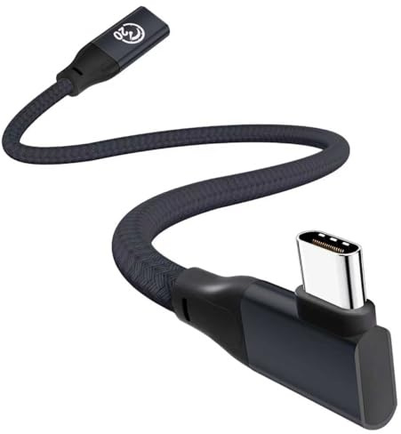 USB-C Verlängerungskabel Winkel 0.3M, 90 Grad USB C 3.2 Gen2 20Gbps Buchse auf Stecker Verlängerung Kurz, 100W/4K@60Hz USB C Extension Cable für iPhone 17/16/15, MacBook, iPad, Galaxy S25