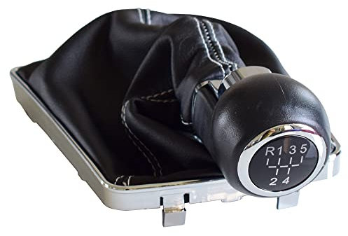 Kakulkomen Pomo de palanca de cambios con funda de cuero para Opel Astra III H 1.6 2004 2005 2006 2007 2008 2009 2010 (R-5 blanco)