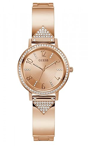Guess Damenuhr, 32 mm, blaues Armband, weißes Zifferblatt, rotgoldfarbenes Gehäuse