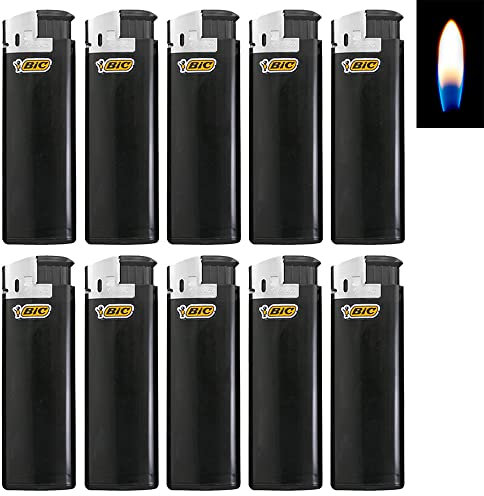 BIC Maxi Electronic J38 schwarz/Chrom inkl. 1 Sepilo Soft Flame Feuerzeug wiederbefüllbar (10 Feuerzeuge)