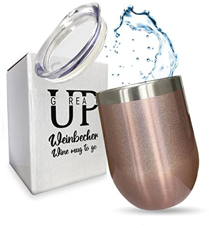 UP GREAT Stainless Steel Mulled Wine Cup Wine Glass Wine Cup to Go with Lid I Small Gift Easter Mother's Day Gift for Women Girlfriend Colleague I Camping Gadgets Motorhome