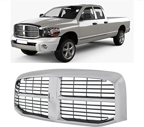 EzMech Front Grille Assembly Compatible With Dodge Ram 1500 Grill 2006-2008 / Ram 2500 Grill 2006-2009 / Ram 3500 Grill 2006 2007 2008 2009 With Chrome Frame Shell With Black Insert