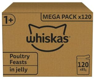 Whiskas Adult 1+ Katzennassfutter Geflügel Auswahl in Gelee, 120 Portionsbeutel, 120x85g (1 Großpackung) – Hochwertiges Katzenfutter nass, für ausgewachsene Katzen