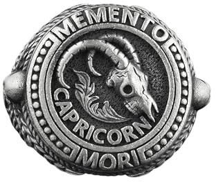 BySilverStone Jewelry Silberring Für Herren – Steinbock-Gothic-Biker-Ring Für Herren, Memento Mori-Sternzeichen-Siegelring Aus Oxidiertem Silber, Ziegenskelett-Ring Für Freund,